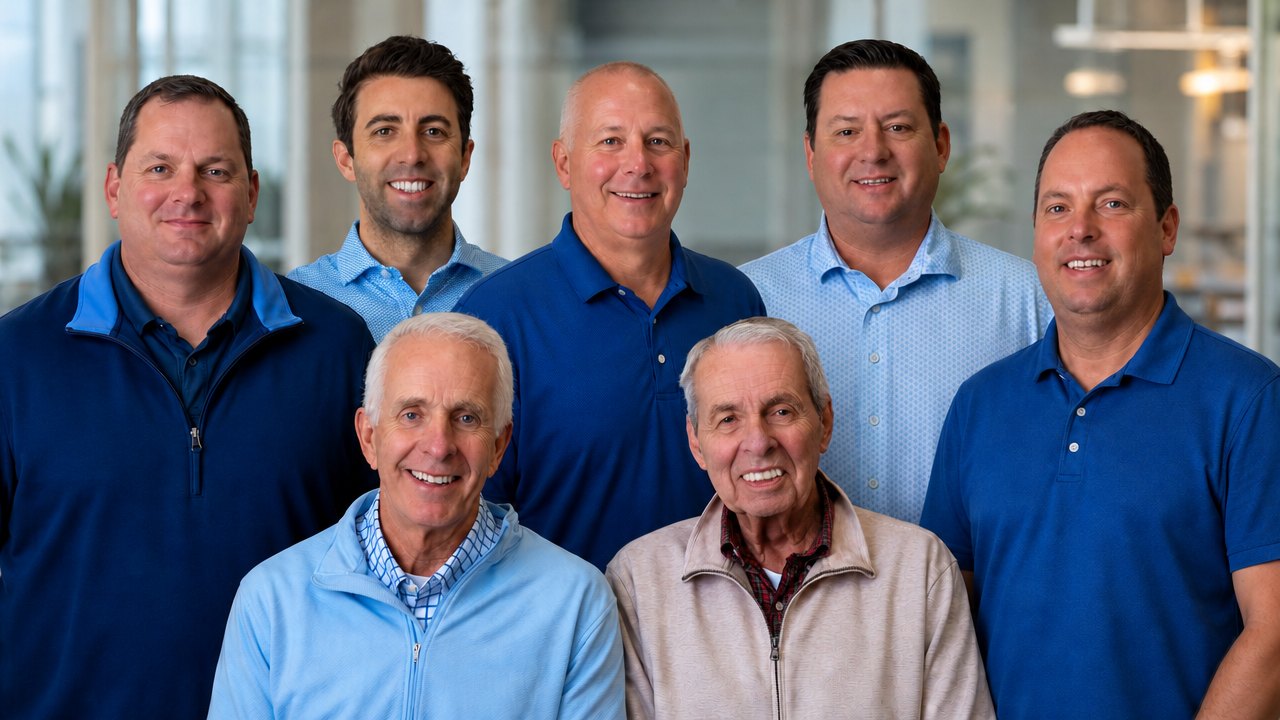 The seven-member GW Foundry leadership team, two generations of the Bruso family and partners